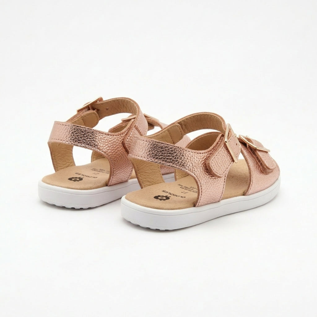 Old Soles 9503 Fresh Cut kids leather sandal in Lychee Metalic Pink with buckle detail