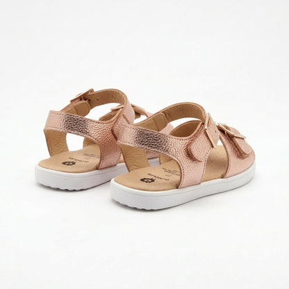 Old Soles 9503 Fresh Cut kids leather sandal in Lychee Metalic Pink with buckle detail
