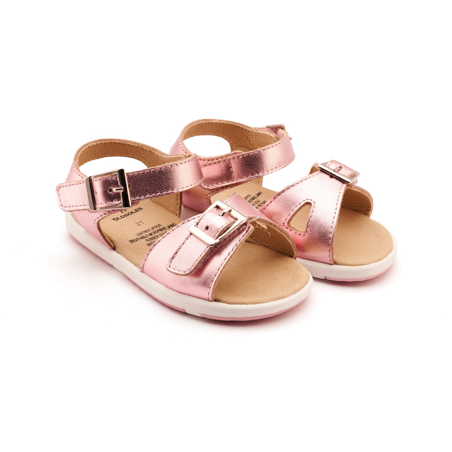 Old Soles 9503 Fresh Cut kids leather shoe in Pink Frost with open toe detail