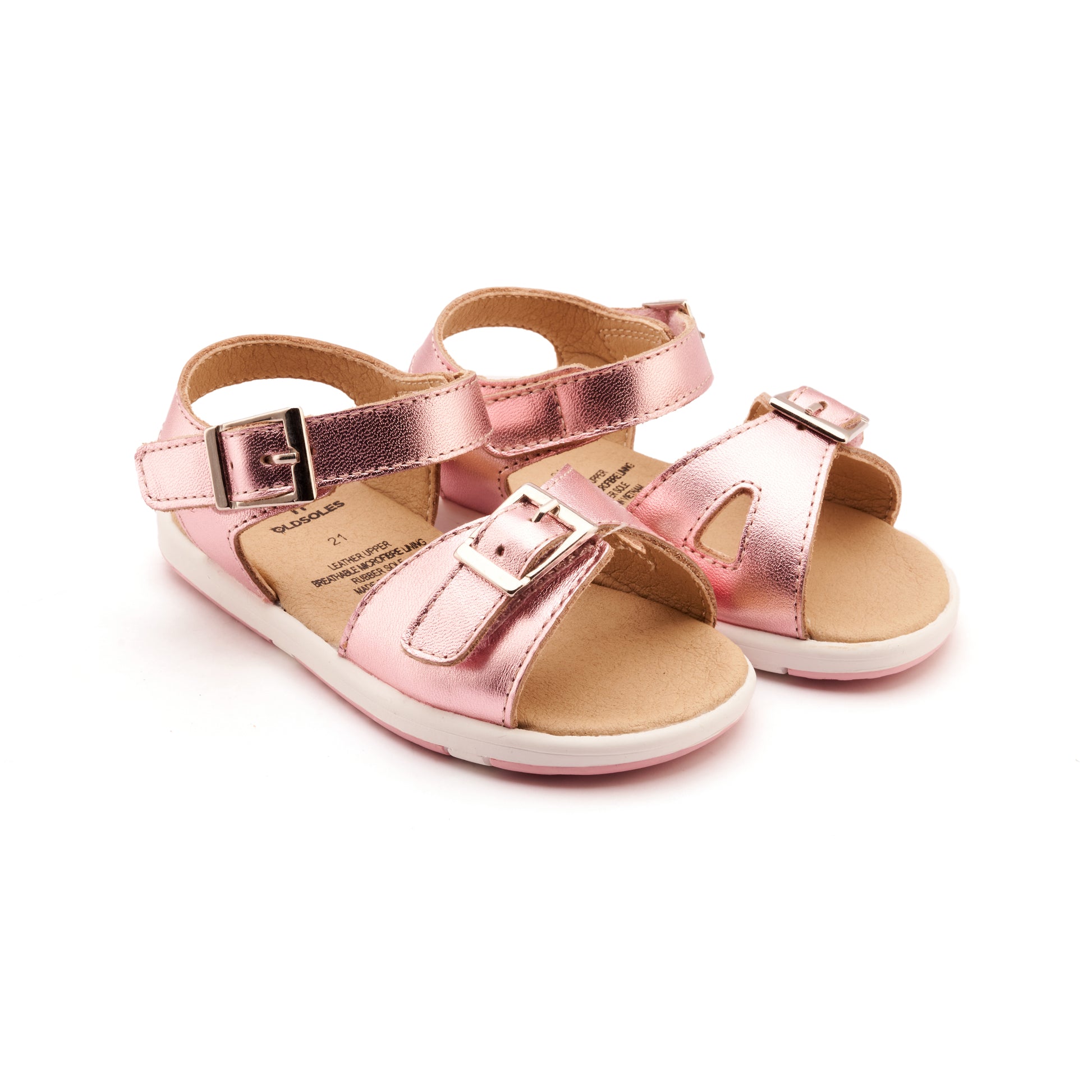 Old Soles 9503 Fresh Cut kids leather shoe in Pink Frost with open toe detail