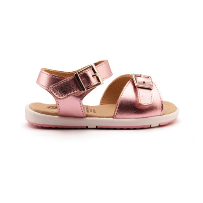 Old Soles 9503 Fresh Cut kids leather shoe in Pink Frost with open toe detail