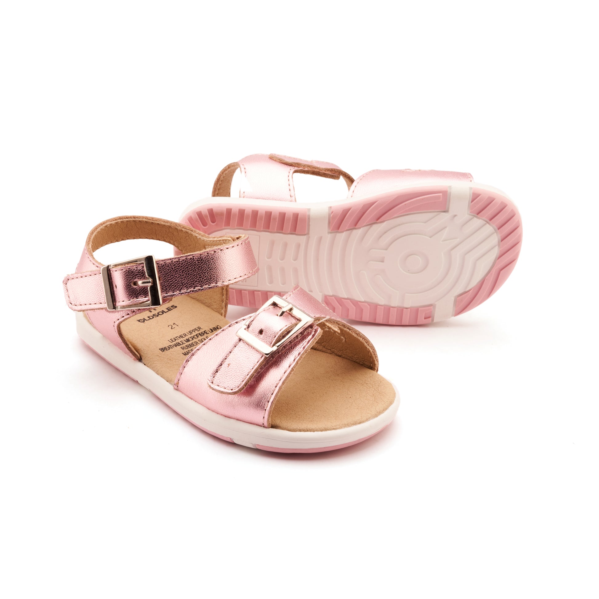 Old Soles 9503 Fresh Cut kids leather shoe in Pink Frost with open toe detail