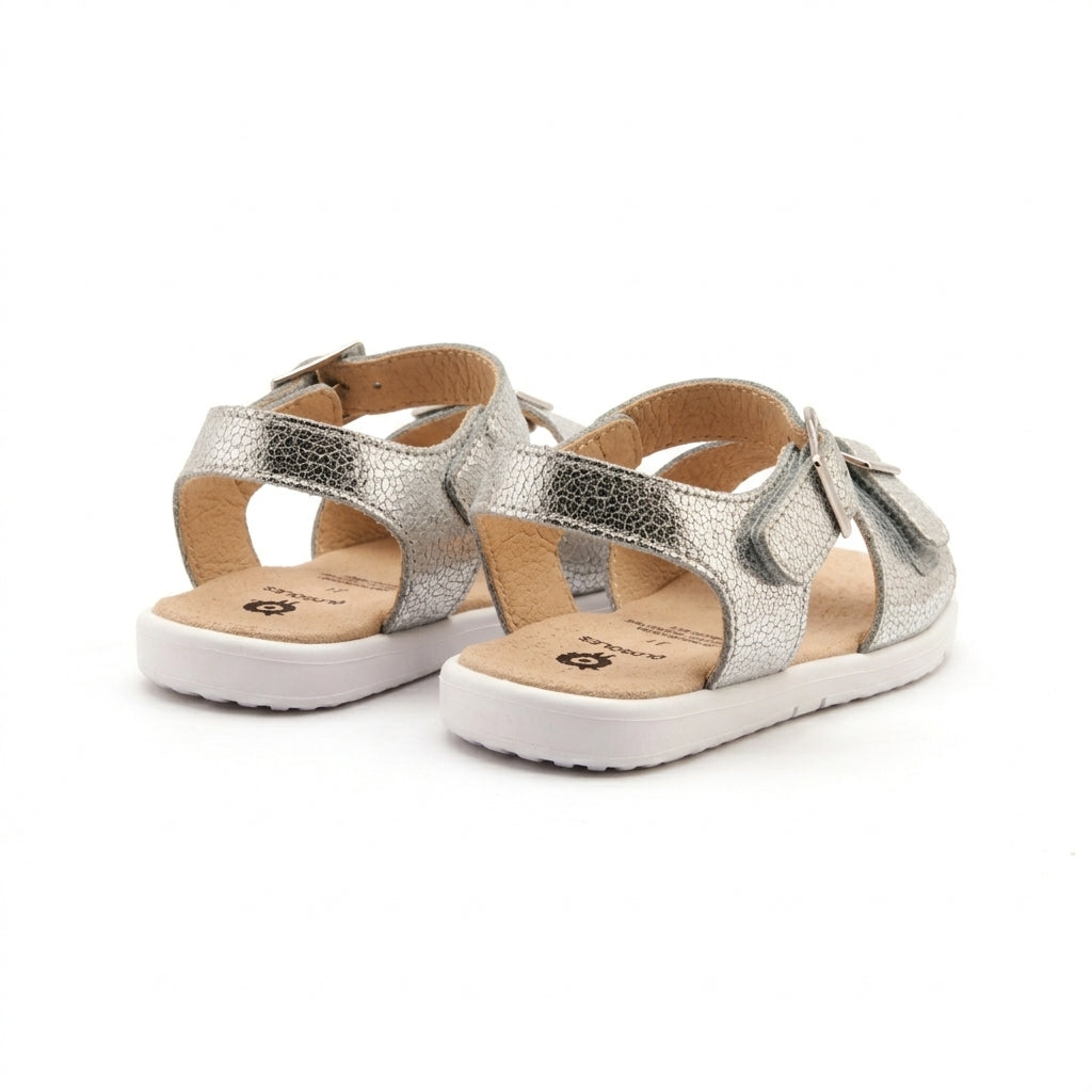 Old Soles 9503 Fresh Cut kids leather sandal in Silver Crackle with buckle detail