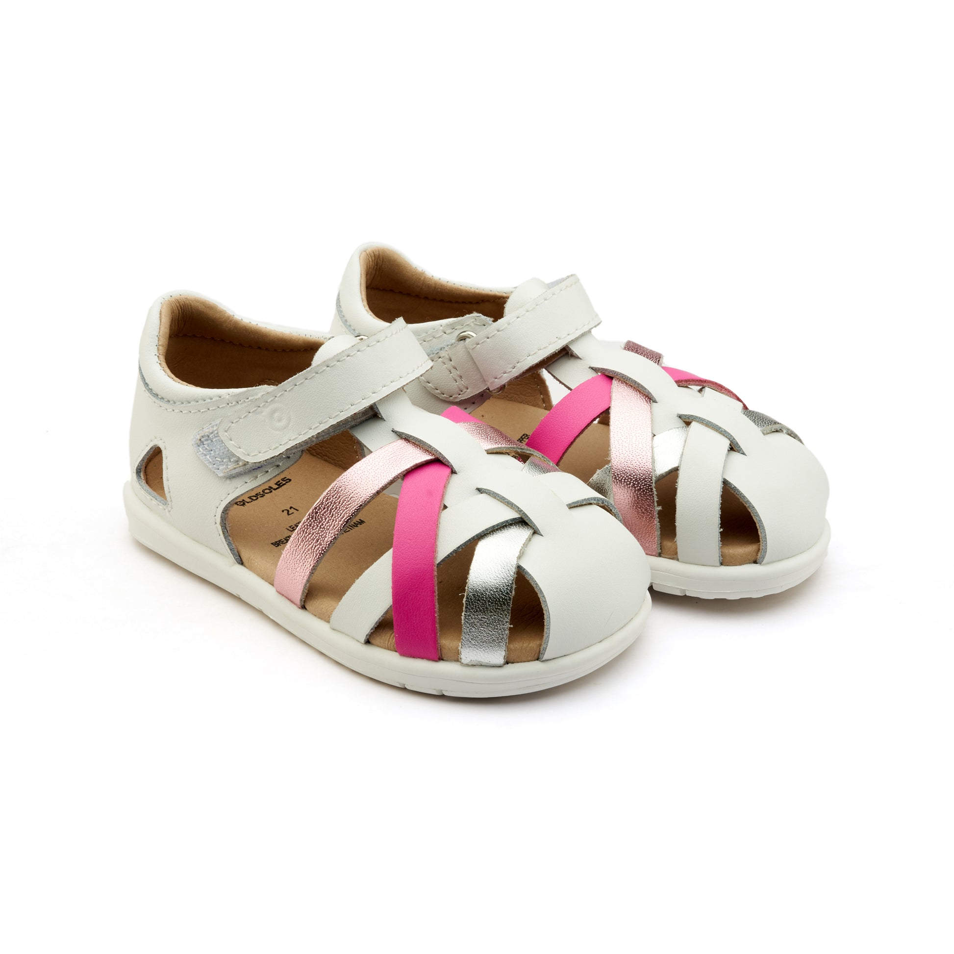 Old Soles 9504 Open Air kids leather shoe in Snow and Pink Frost and Snow and Candy and Silver with open toe detail