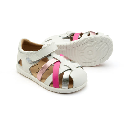 Old Soles 9504 Open Air kids leather shoe in Snow and Pink Frost and Snow and Candy and Silver with open toe detail